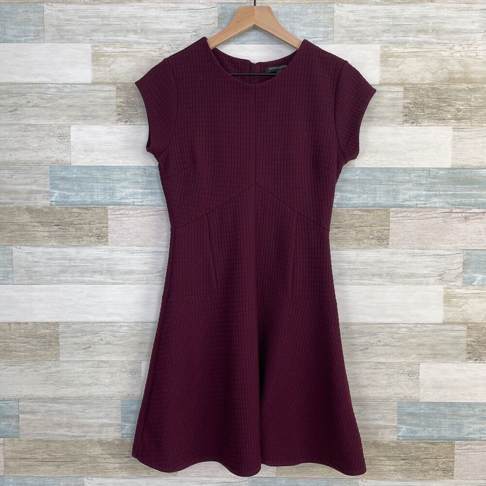 Banana Republic Textured Ponte Fit & Flare Knit Dress Purple Stretch Womens 4
